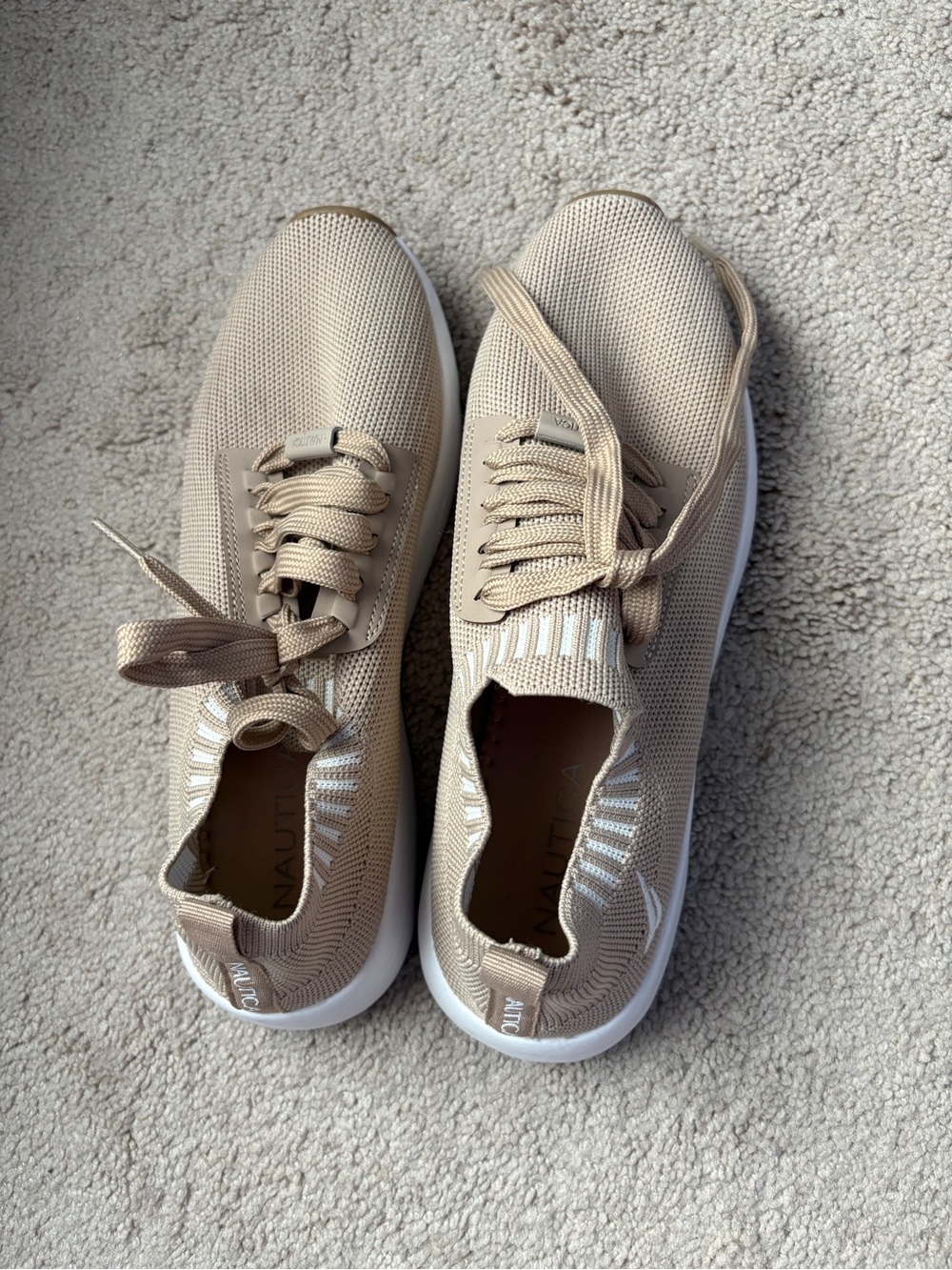 Women's Nautica Beige Cream Stretch Walking Casual Sneakers Lace Up Shoes US 9